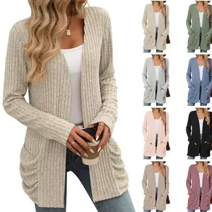 Womens long sleeve lightweight open front casual cardigan sweaters outerwear with pockets, fashion simple women's tops for daily wear, women's clotheswomen's wear