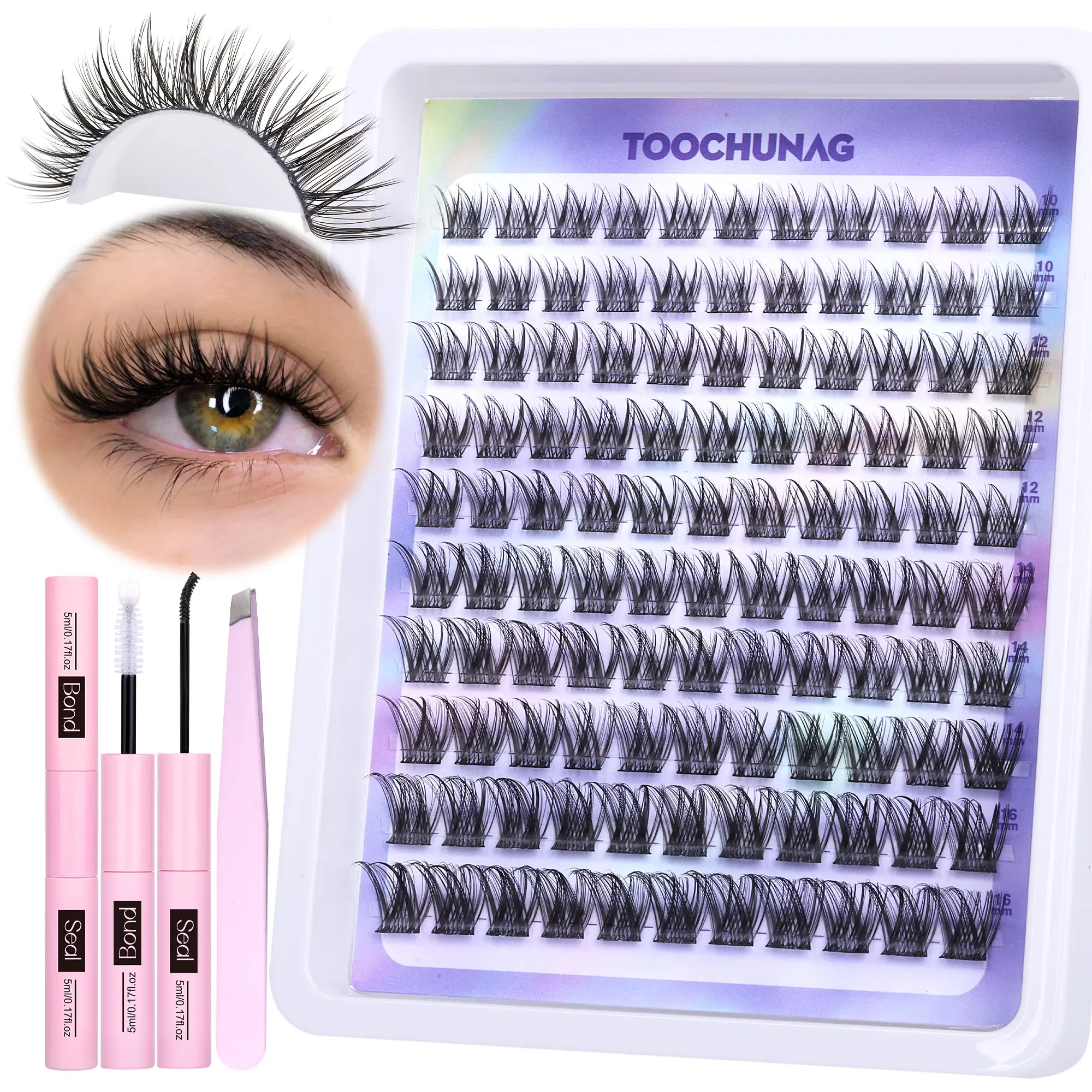TOOCHUNAG Wispy Lash Clusters Kit 10-16mm DIY Eyelashes