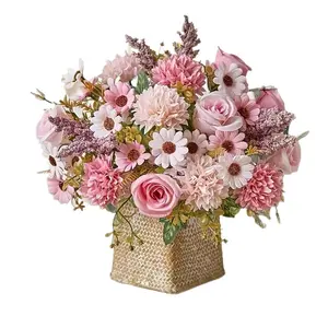 European 7 Fork Hydrangea & Rose Bouquet, Artificial Bridal Handheld , Faux Floral Arrangement for Wedding, Party & Living Room Decor filler