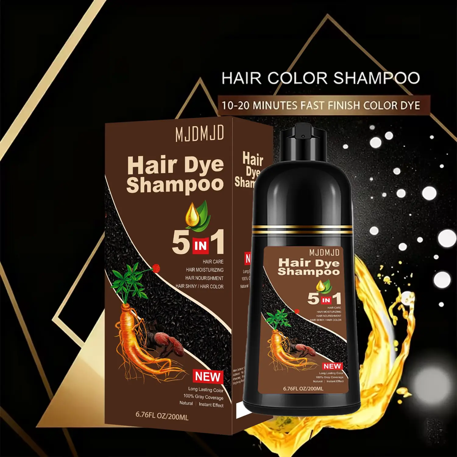 MJDMJD 200 ml Hair Dye Shampoo - 5-In-1 Shampoo with a Natural