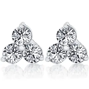 2ct Three Stone Diamond Studs 14K White Gold