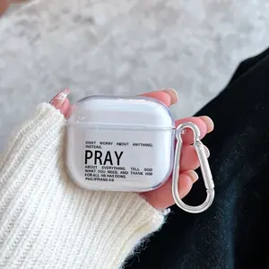 Prayer's Assurance Pattern TPU Soft Protective Case for Apple AirPods 4/3/2/1/Pro/Pro2 Transparent Earphone Cover with Keychain Attachment