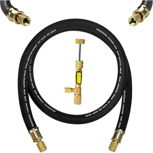 2026 Upgraded 1/2" HVAC Vacuum Hose Evacuation Kit, 6 Feet, 3/8" to 3/8" Fittings, 1/4" and 5/16" Valve Core Removal Tool, High-Flow Refrigerant Hose, Faster HVAC Evacuation and Recovery, Black
