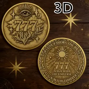 Full Vision Lucky Coin | 777 Digital Lucky Coin | Wealth Favors Heroes | Universe And Destiny Alignment Commemorative Coin | Exquisite Carving Of Mysterious Symbols And Star Patterns | Symbols Of Wealth, Fortune, And Courage | Suitable As Collectibl