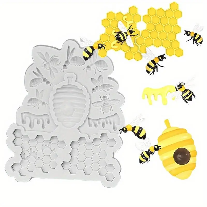 Silicone Bee & Honeycomb Shaped Cake Making Mold, 1 Count DIY Cake Fondant Mold, Dessert Chocolate Lace Decoration Supplies