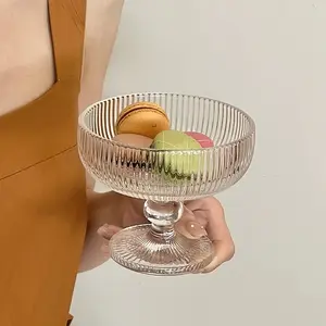 2/4/8 Pcs, striped sundae ice cream glass cups, transparent glass jelly cups, sundae glass dessert cups, suitable for ice cream, fruit, salad, cocktails, and desserts, household small tools, dessert cups with bases, Clear