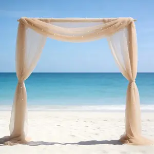 2-piece set, elegant champagne colored pearl sheer fabric with pole holes on top, suitable for arch/table flag/stage and dessert table decoration, wedding arch cover, perfect for Valentine's Day and wedding ceremonies