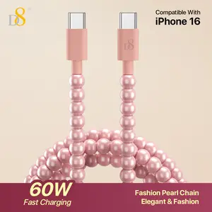 D8 USB C to Type C Cable (3.3ft PD 60W) Fast Charging Cord, Cute Beaded Braided USB-C Charger Cable with 480Mbps High-Speed Data Transfer, Durable Nylon Braided Anti-Tang le Type C Cable Compatible for Phone 17