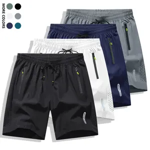 Men’s Casual Sports Shorts 4-Pack with Drawstring and Zipper Pockets — Made from breathable, quick-drying ice silk fabric for comfort; summer outdoor casual sports/fitness shorts with a drawstring waist and zippered pockets