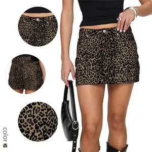 Sexy Low - Waisted Leopard Print Denim Mini Skirt for Women - Trendy