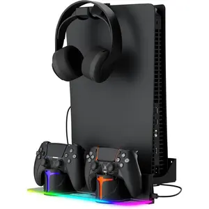 PS5 Wall Mount Kit with  Station,Compatible with  5 and PS5 Slim and Pro,2 Hours Fast ,Dual Use  Station with Multi-Mode RGB Light,Black