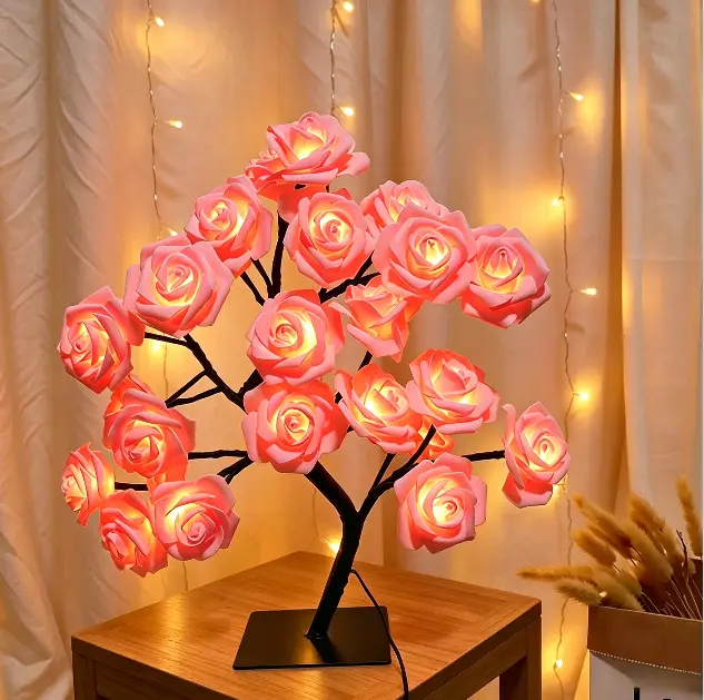 Rose Flower Design Tree Night Light, USB Powered Table Lamp, Room Lights for Bedroom, Versatile Holiday Decoration Lights For Indoor Bedroom, Valentine's Day Gift, Home Decor, Decorative