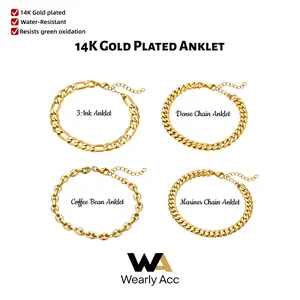 Dainty 14K Gold Plated Anklet, 9.5 Inch Chain,  3 Inch Adjustable Tail, Lightweight Unisex Jewelry for Beach Party Daily Outfit