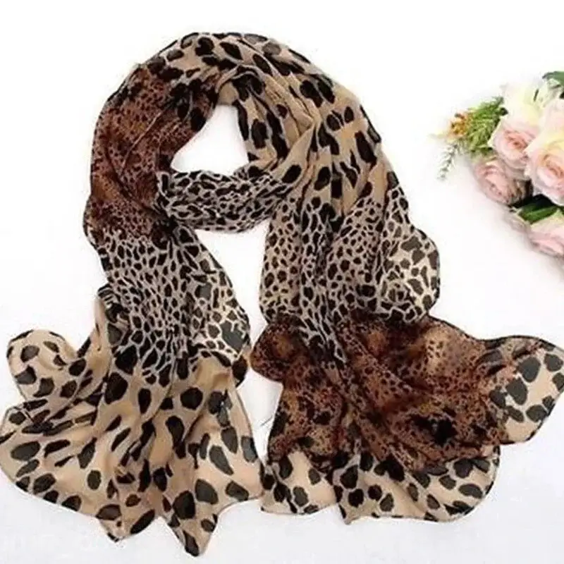 Fashion Leopard Printed Hijab Chiffon Shawl For Woman Muslim Wraps Summer Thin L...