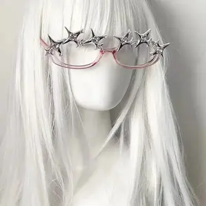 Women's Pink No-Lens Eyewear Frames - 4-Point Star Rhinestone Decor, Y2K Alt Streetwear Fashion Accessory