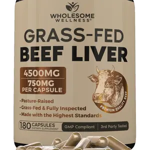 Wholesome Wellness Grass Fed Desiccated Beef Liver Capsules (180 Pills, 750mg Each) - Natural Iron, Vitamin A, B12 for Energy - Raised Undefatted in New Zealand Without Hormones or Chemicals