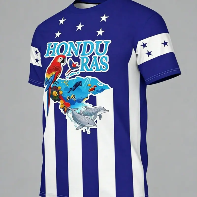 Men's 3D Football Sports Shirt, Honduras Style Men's T-Shirt, Suitable for Sport and Casual Wear, Soccer Sports Shirt, Sports Top, Athletic Top, Football Jersey, Sporty Jersey, Short Sleeve Jersey, Sportswear Clothing