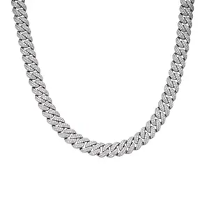 Cuban Link Chain for Men - Stainless Steel Necklace with Moissanite