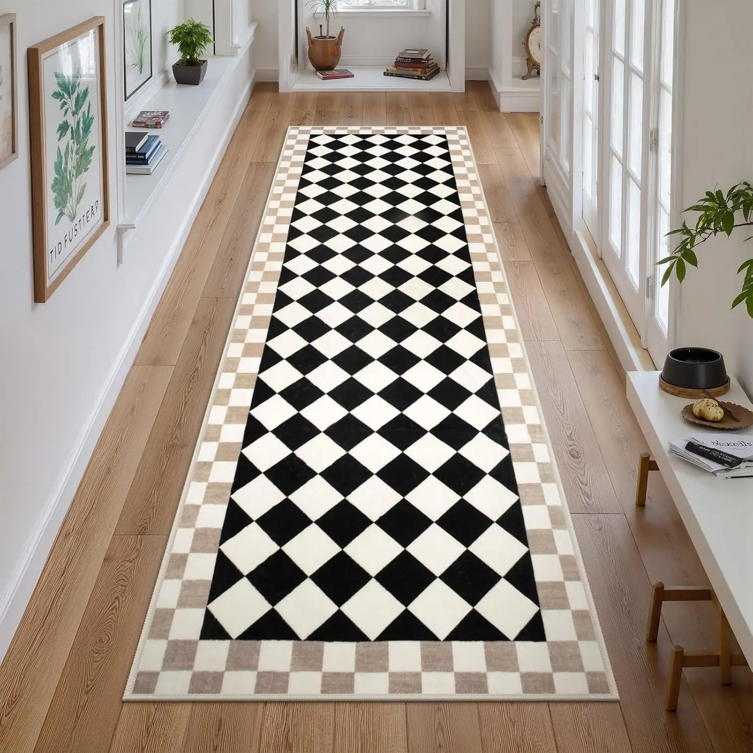 Plaid Hallway Rug, Checkered Area Rug, Home Decor Rug, Non-Slip Machine Washable Indoor Outdoor Carpet, Fashion Floor Mat for Corridor Entrance Kitchen Entryway, Non Slip Rugs
