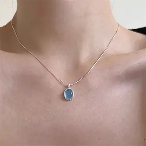 Everyday Joker S925 Sterling Silver Aquamarine Butterfly Necklace Women's Non-Fading Niche High-Grade Light Luxury Clavicle Chain New