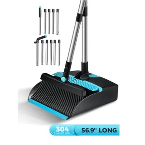Broom and Dust Pan Combo,Steel Broom and Dustpan Set for Home,Dust Pan with 56.9" Long Handle