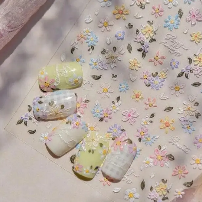 Pastel Flower Nail Art Stickers, Floral Nail Decals, Cute Daisy Blossom Nail Stickers, Self-Adhesive Nail Decorations, Spring Summer Manicure Accessories, DIY Nail Design for Gel Acrylic Press On Nails