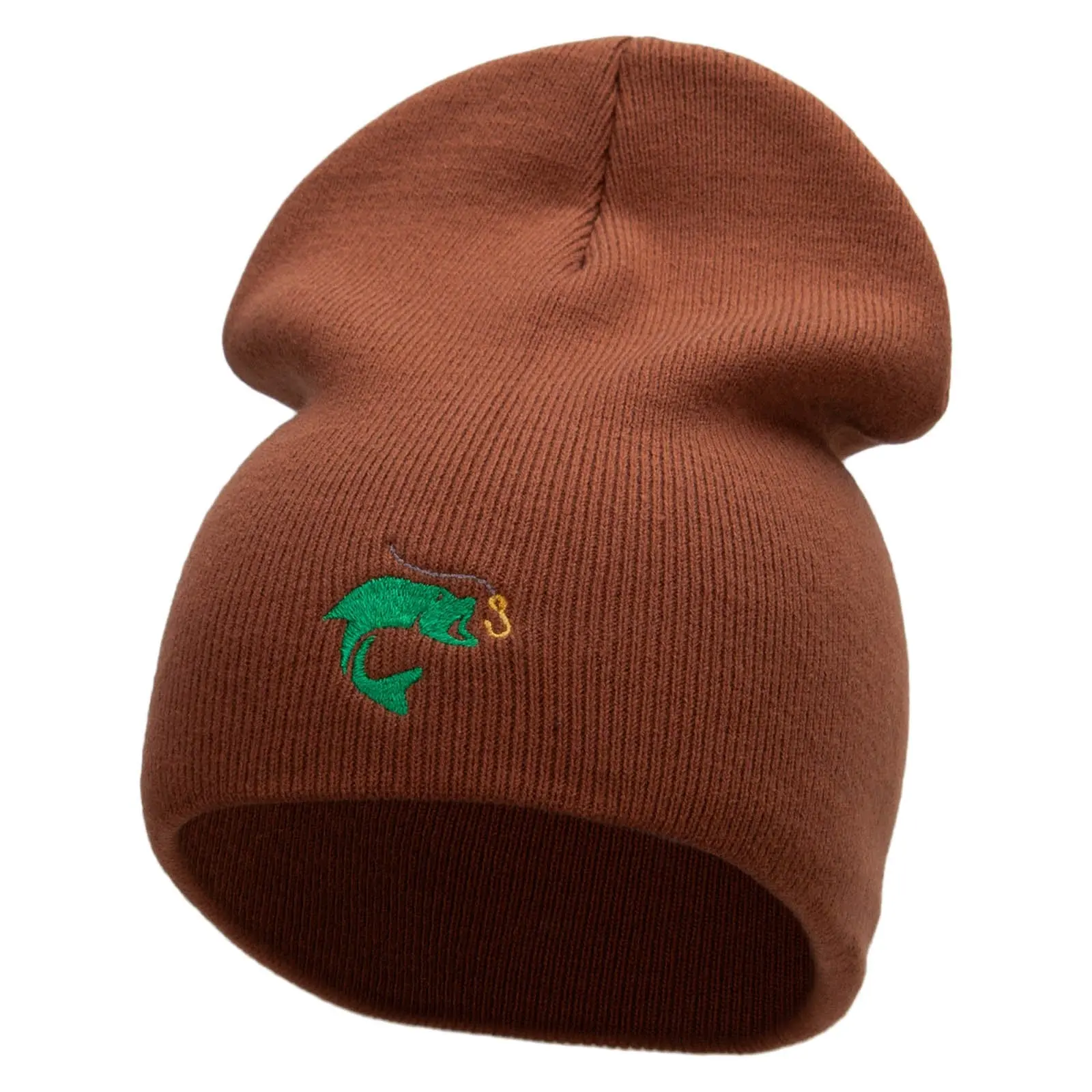 Hook Line Fish Embroidered 8 Inch Short Beanie