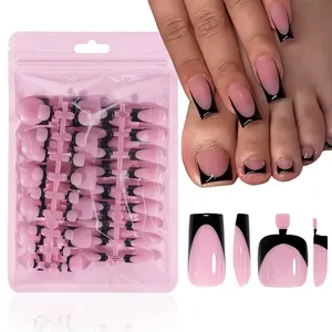 60pcs French Tip Press On Nails And Toenails Set Square Medium Full Cover For Women Valentine's Gift