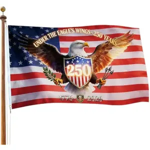 Double-sided 250th Anniversary USA Flag 3x5 Ft, 1776-2026 Commemorative America Flag 250 Years Decor with Patriotic Eagle Design of Outdoor, Front Door, Porch, Wall