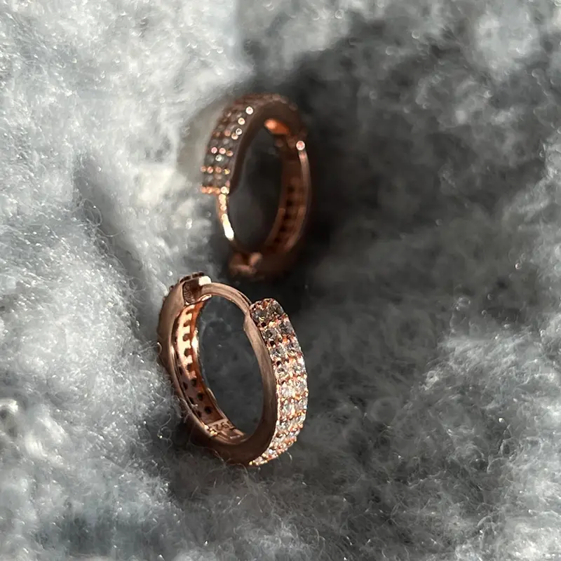 Rose Gold Pavé Huggie Hoop Earrings | S925 Sterling Silver Everyday Luxury