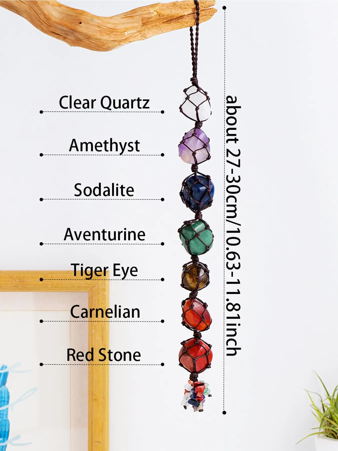 Seven Chakra Crystal Pendant, Handwoven Macrame Natural Gemstone Mirror Decor, Bohemian Home & Car Ornament, Perfect Gift
