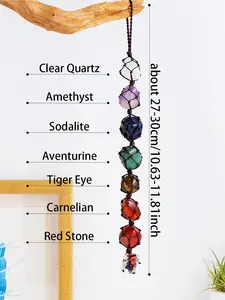 Seven Chakra Crystal Pendant, Handwoven Macrame Natural Gemstone Mirror Decor, Bohemian Home & Car Ornament, Perfect Gift