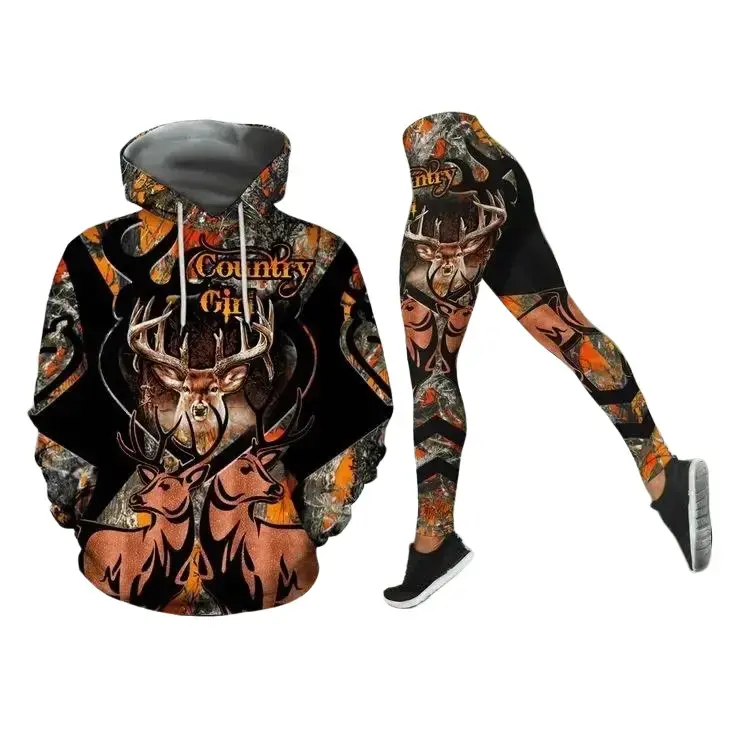 Hot Country Girl Hoodie and Legging 3D Combo, Hunting Girl Hoodie Leggings, Hoodie Legging 3D For Women, Hoodie 3D Unisex
