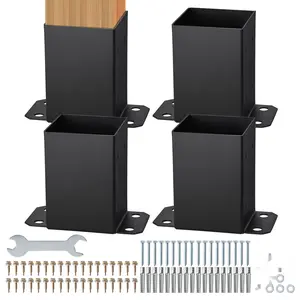 4 Pack 4x4 Post Base Brackets For Wood Posts - Heavy Duty Fence Post Anchors For Decks And Gates, Outdoor Weather Resistant Steel, Easy Mounting With Pre-Drilled Holes, Suitable For Ground Or Concrete Mounting