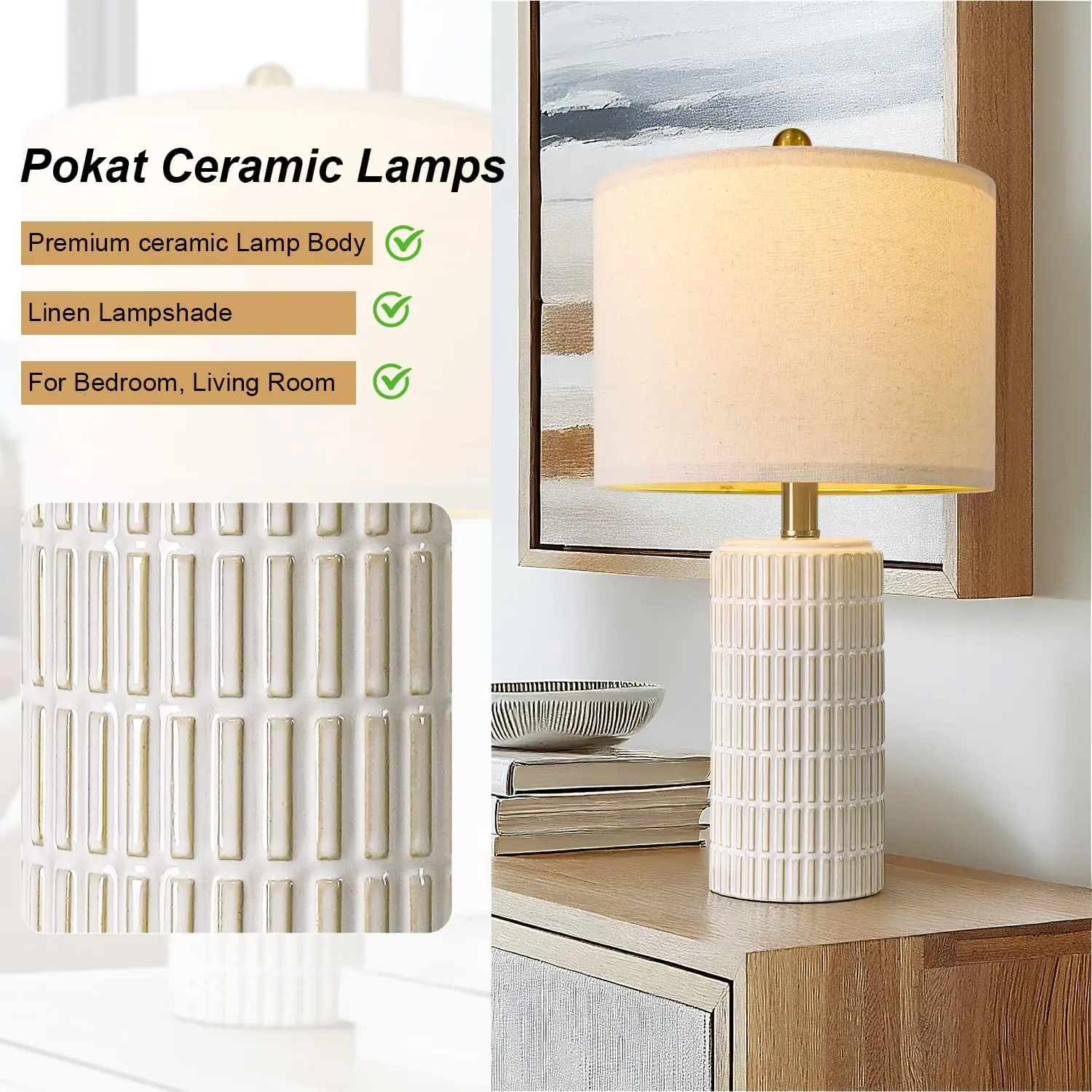 20.75" Small Modern Ceramic Table Lamps Set of 2 for Bedroom, White Bedside Lamps for Night Stands, Farmhouse Desk Decor Gift Nightstand Table Lamps for Living Room End Table Beige 20.75" Small Modern Ceramic Table Lamps Set of 2 for Bedroom, White Bedside Lamps for Night Stands, Farmhouse Desk Decor Gift Nightstand Table Lamps for Living Room End Table Beige