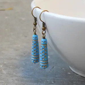 Bohemian Chic, Light Blue Vintage Glass with Gold Detail Earrings
