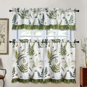 Bt589-3Pc Ruffled Kitchen Curtain - Elegant Design for Home Décor