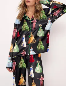 Scarlett Vintage Satin Pajama Set For Women, Vintage Gown Print Pajamas - Soft Satin Two-Piece