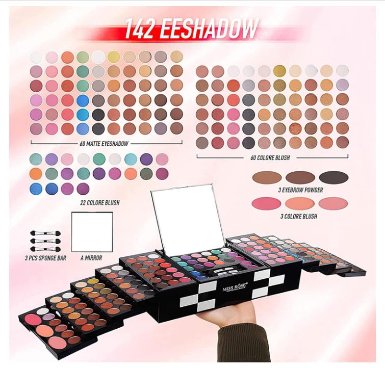 MISS ROSE M 148 Colors Makeup Pallet,Professional Makeup Kit for Women Full Kit,All in One Makeup Sets for Women&Beginner,include Eyeshadow,Lipstick,Eyeliner,Concealer,makeup brush(045 Set-Black)