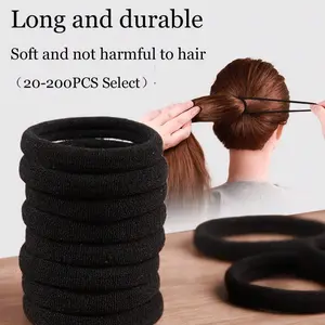 100/200PCS Black Elastic Headband, High Elasticity Seamless Ponytail Fixator, Rubber Band, Elastic Tie Band, Suitable For Thick Hair - Perfect For Women's Hairstyles And Accessories, Hair Elastics, Hair Accessory