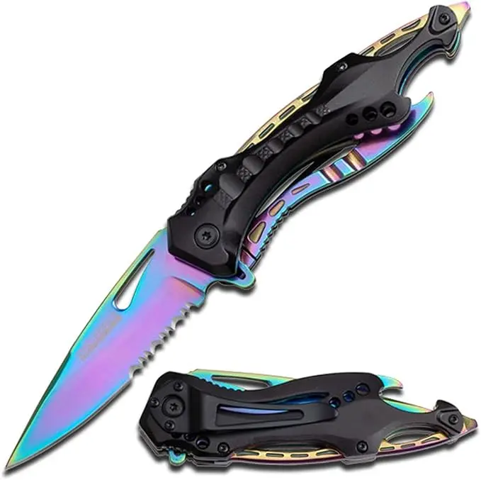 Tac-Force Folding Pocket Knife TF-705RB 3.25-inch Serrated Black Aluminum Handle 7.75-inch Overall Length Tac-Force Folding Pocket Knife TF-705RB 3.25-inch Serrated Black Aluminum Handle 7.75-inch Overall Length