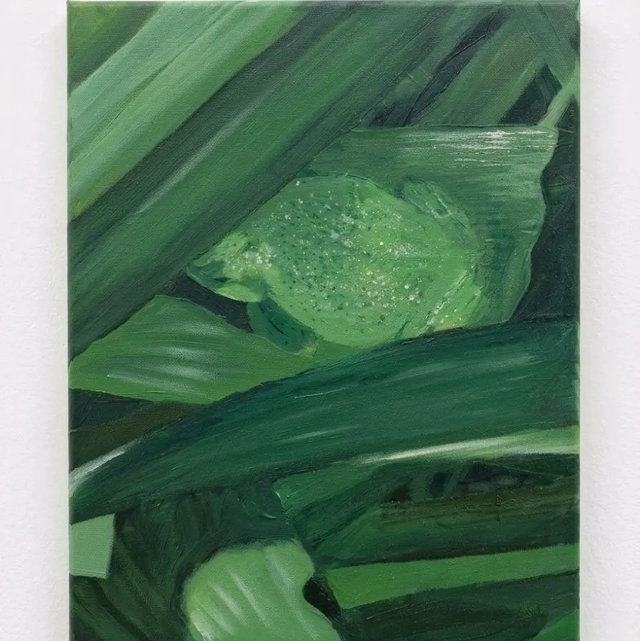 Green Frog Camouflage Fine Art Print, 8x10 Tropical Acrylic Painting Reproduction, Lush Jungle Leaves Wall Art, Whimsical Botanical Decor