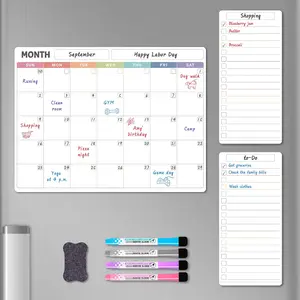 Dry Erase Calendar for Fridge, Refrigerator Calendar Whiteboard Set - Monthly Planner with 2 List Boards, 4 Markers + Eraser, Colorful
