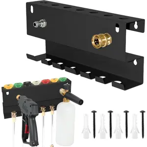 Washer  Holder, Wall Mounted  Cannon &  Wash Accessories Storage Rack for Wand Extension and Nozzle Tips, Fits 1/4" Quick Connector, Black