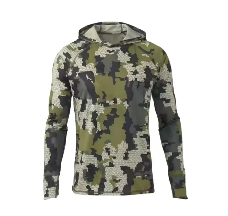 Men's hooded camouflage outdoor training suit, suitable for outdoor sports camping, mountain climbing, sun protection, breathable training suit, suitable for hiking camping, fishing, mountain climbing and hunting new construction