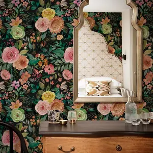 Floral Peel and Stick Wallpaper 17.7 x 480 Black White Flower Removable Self Adhesive Wallpaper Waterproof Contact Paper for Bedroom Living Room Accent Wall