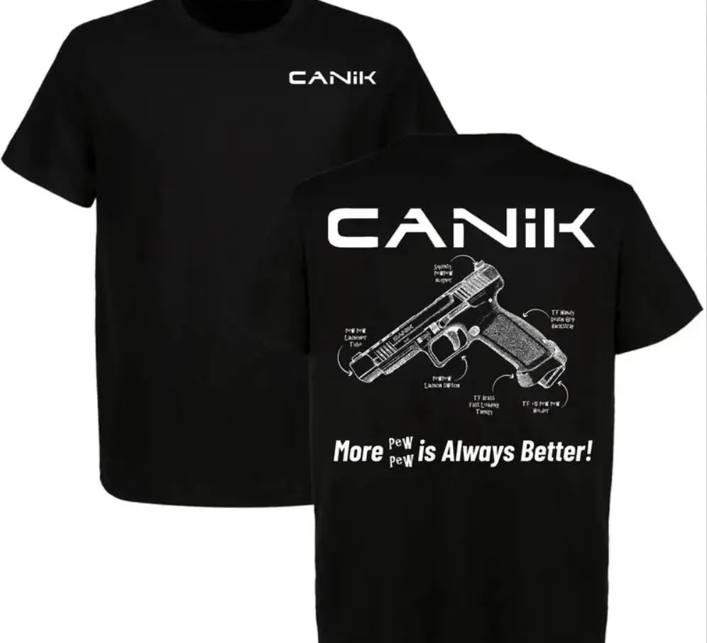 CANIK Firearm Diagram T-Shirt, Tactical Gear Unisex with CANIK Text Front & Detailed Pistol Blueprint Back Print, Perfect for CANIK Fans, Gift For Him