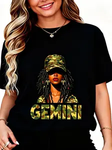 Camouflage Hat Dreads Gemini T-Shirt for Women Men Cotton Clothing