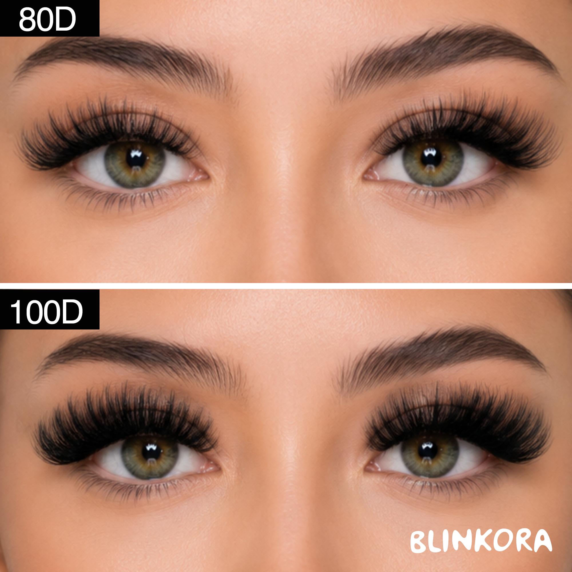 Blinkora 80D100D Lash Cluster Hybrid Kit, Wispy Fluffy Volume 10-18mm D Curl Cluster Lashes Extensions for Dramatic Soft Look, Beginner-Friendly DIY-at-Home with Waterproof Long-lasting Glue, Remover & Applicator, Think Band Super Lightweight Clusters