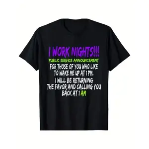 Funny Night Shift Worker T-Shirt - Comfortable Cotton, Perfect for Casual & Outdoor Activities, Machine Washable